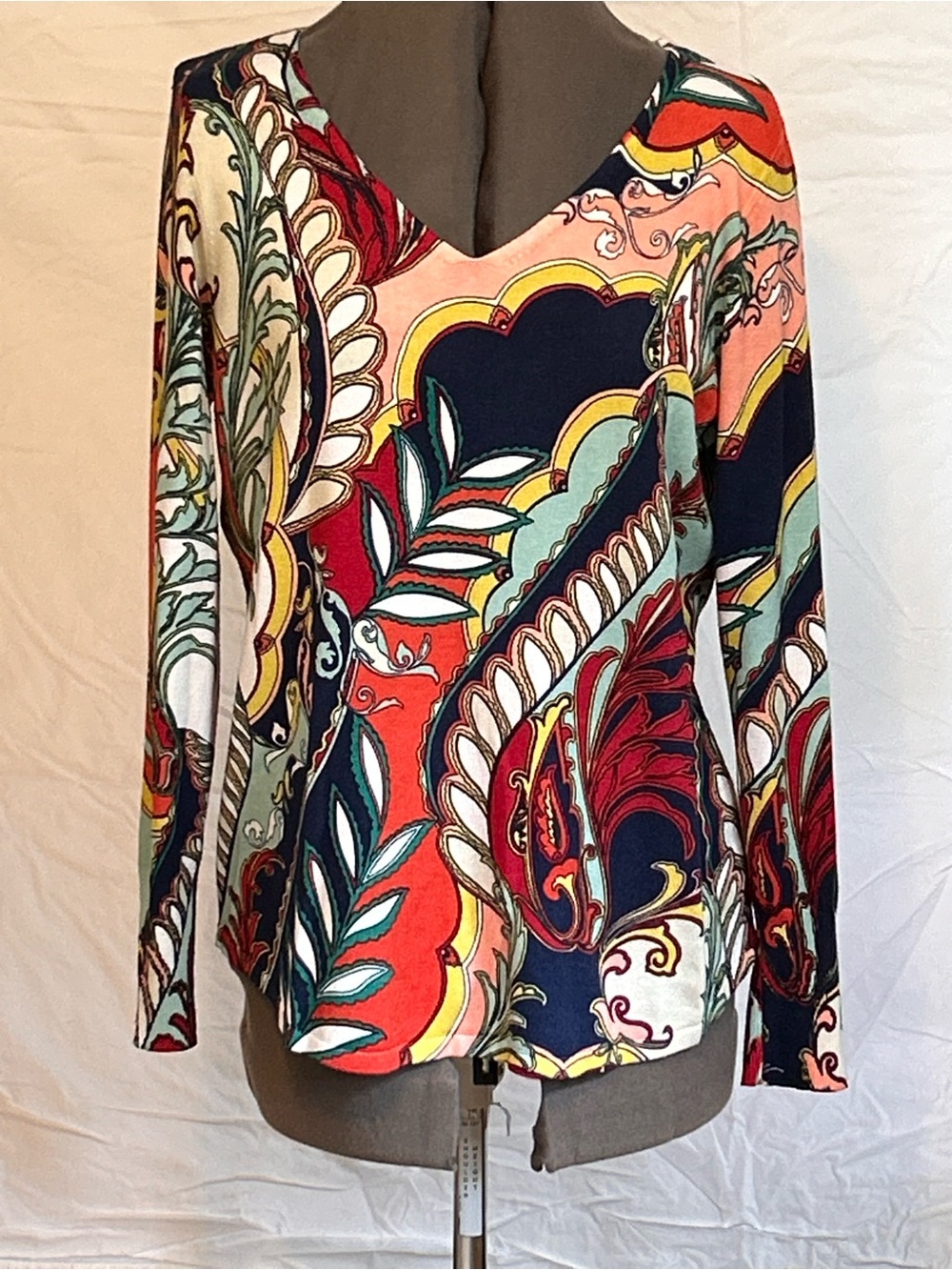 Chico's Multicolor V-Neck Long Sleeve Paisley Print Top